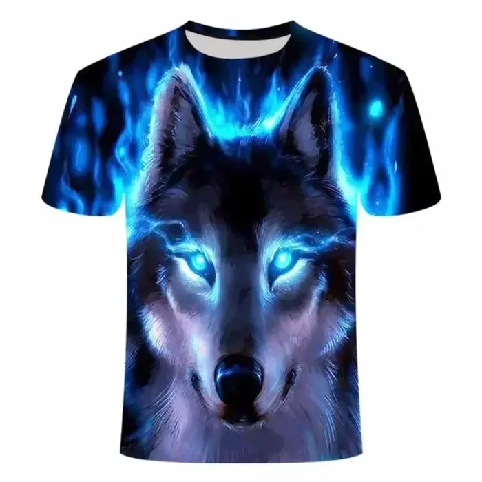2025 loup T-shirt pour hommes imprimé Animal à manches courtes haut 3D décontracté rue homme T-shirt surdimensionné T-shirt hommes Vintage vêtements
