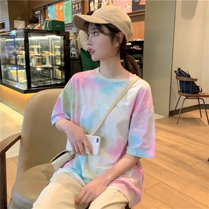 T-shirt à manches courtes en coton coloré pour femmes
