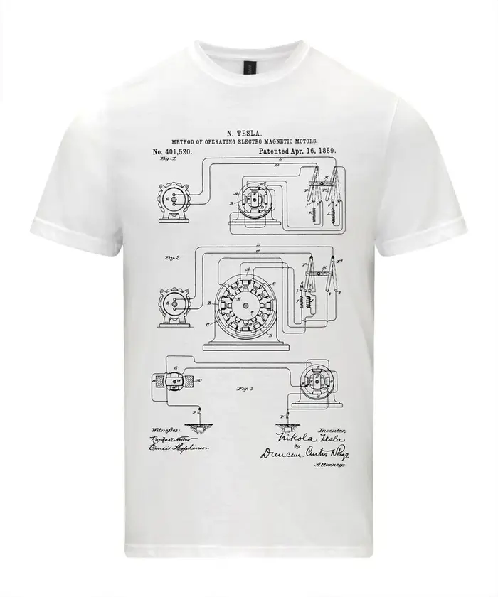 Nikola Tesla moteur d'exploitation breveté célèbre inventeur T-shirt Science et Innovation technologie ingénierie cadeau à manches courtes hauts