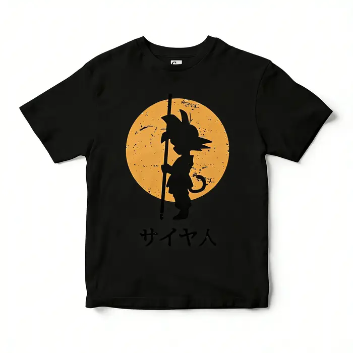 T-shirt de sport pour hommes, T-shirt à manches courtes, Dragon Ball Young Goku Silhouette Tail Staf