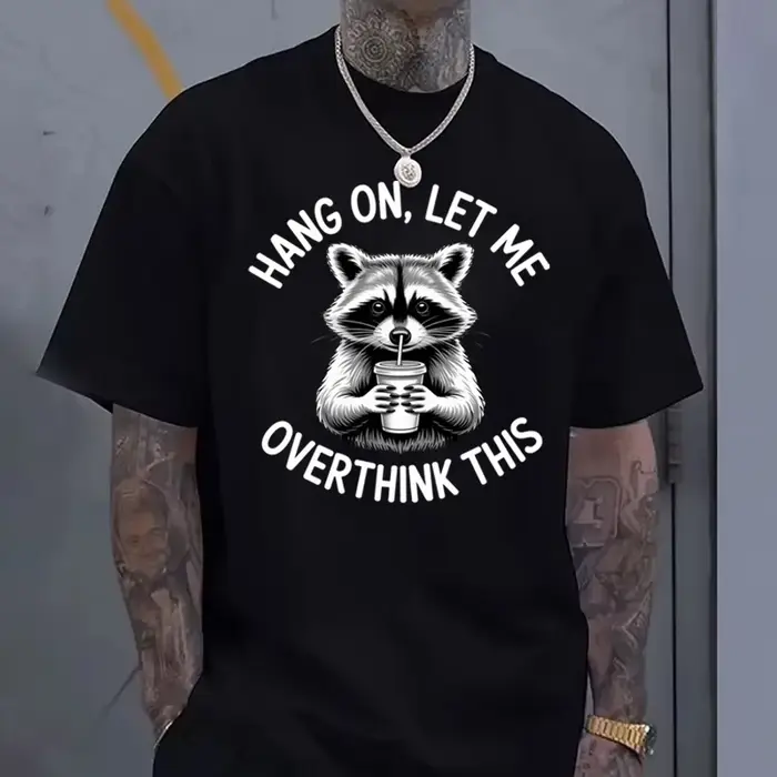 T-shirts d'été pour hommes, avec l'inscription « Hang on Let Me Overthink This Raccoon », humoristique, 100% coton