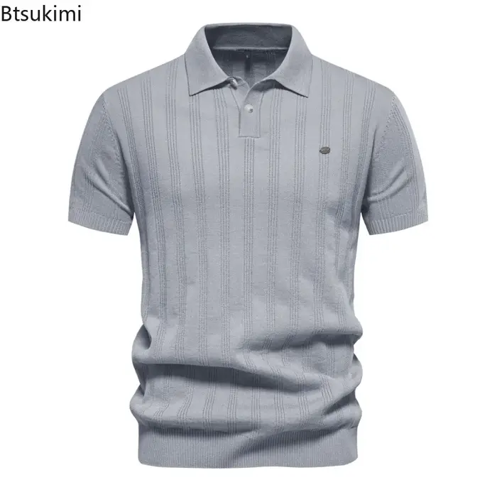 Nouveaux Polos en Maille Côtelée pour Hommes Été 2026 – Chemises Décontractées Haut de Gamme Tendance pour Affaires –
