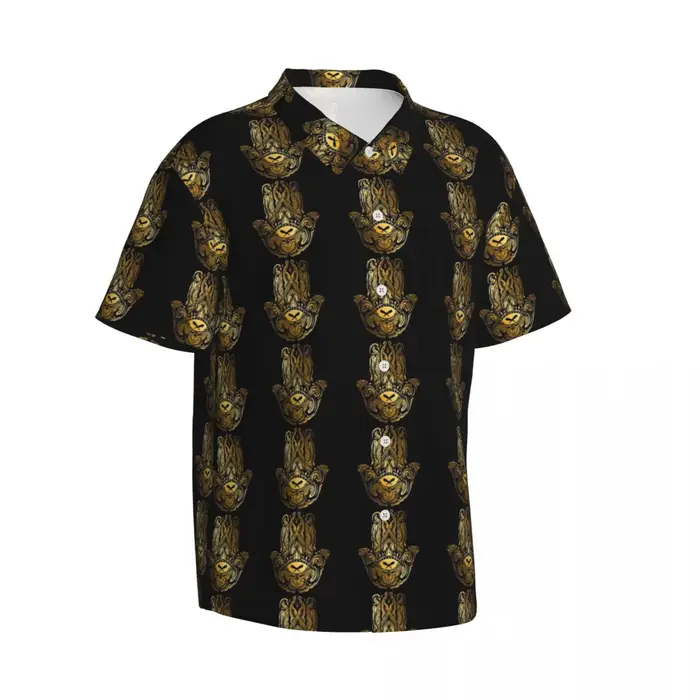 Chemise hawaïenne à main Golden Hamsa pour hommes
