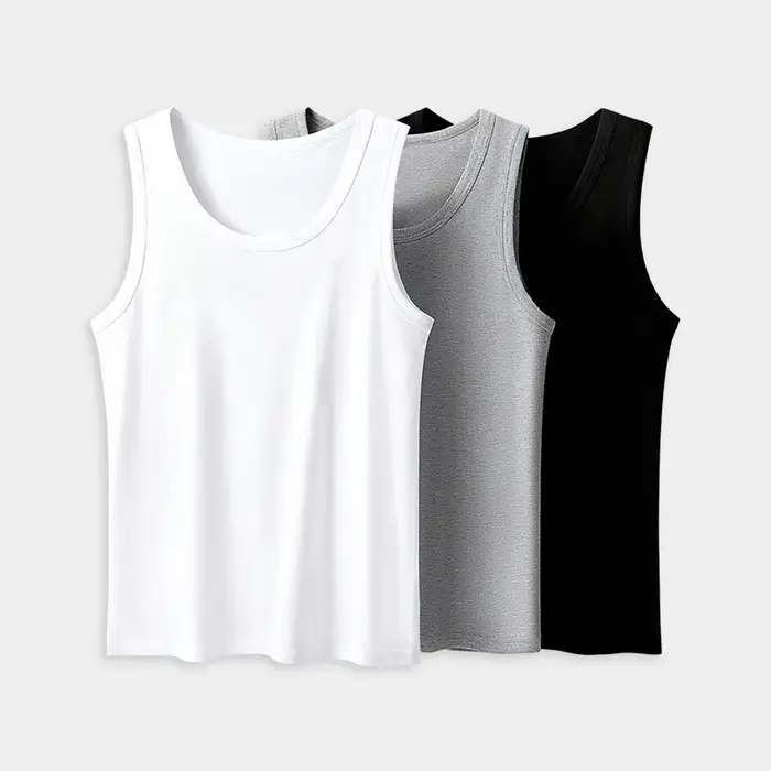 T-shirt à épaules fines pour hommes, 1/3 pièce, pour toutes les saisons, style jeune, couleur unie, sportif et confortable, adapté à la tenue à la maison
