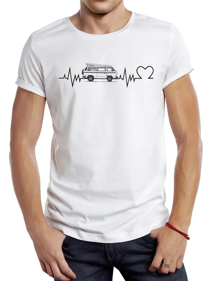 TEEHUB Vintage Vanlife battement de coeur ligne T3 camping-car hommes t-shirt décontracté mâle hauts Hipster rétro