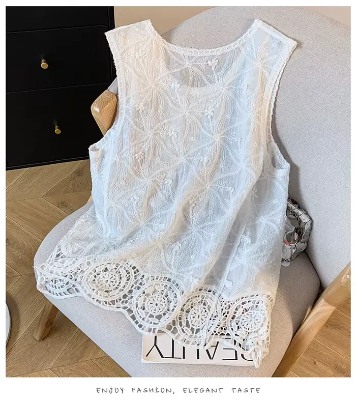 Débardeur en coton Jacquard brodé à col rond pour femmes