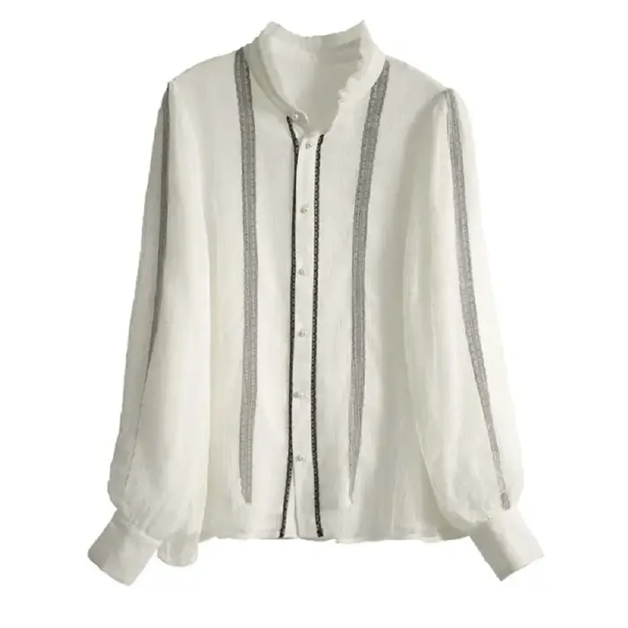 Chemise à manches longues en dentelle épissée française