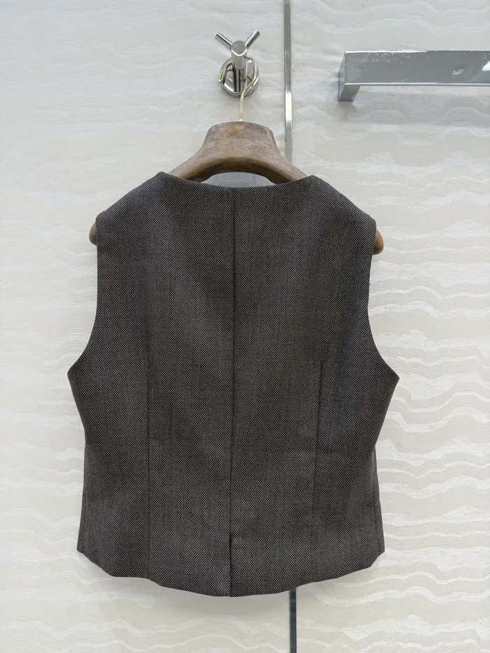 Gilet marron à col en V et simple boutonnage pour femme