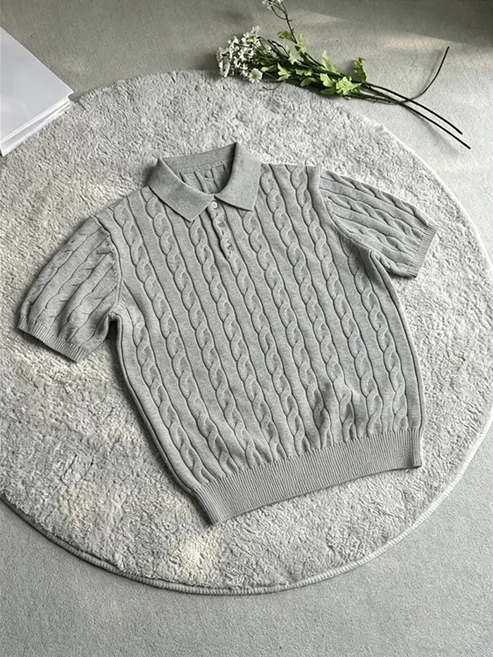 À la mode Slim Fit hommes tricoté polos été décontracté torsion Jacquard hauts en tricot