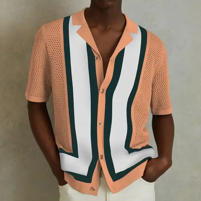 2025 été hommes tricoté polos britannique rétro rayure Patchwork