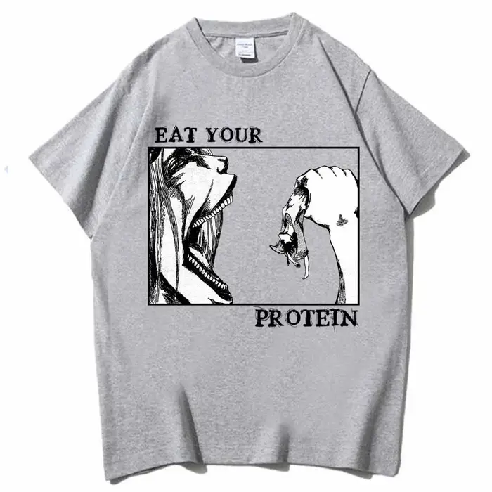 Attaque sur Titan T-Shirts manger votre protéine chemise homme femmes été décontracté col rond manches courtes chemises