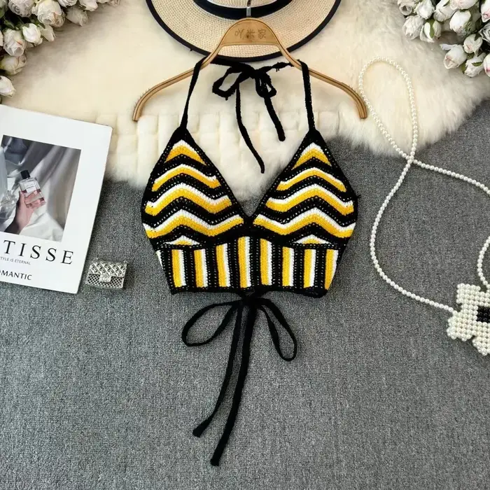 Nouveau débardeur bohème en crochet tricoté