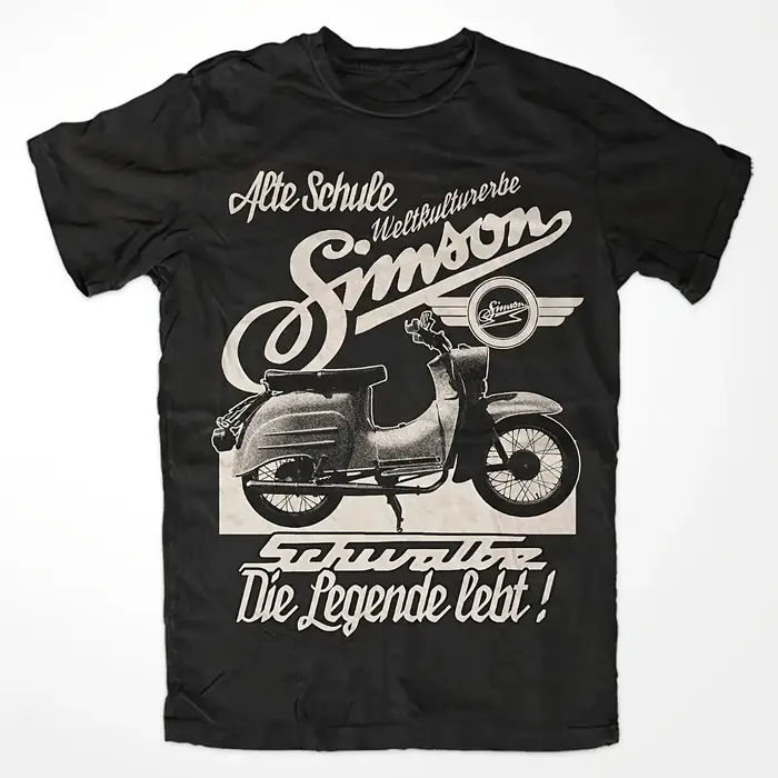 T-shirt vintage Simson Schwalbe Die Legende pour homme, à manches courtes, avec citation allemande, 