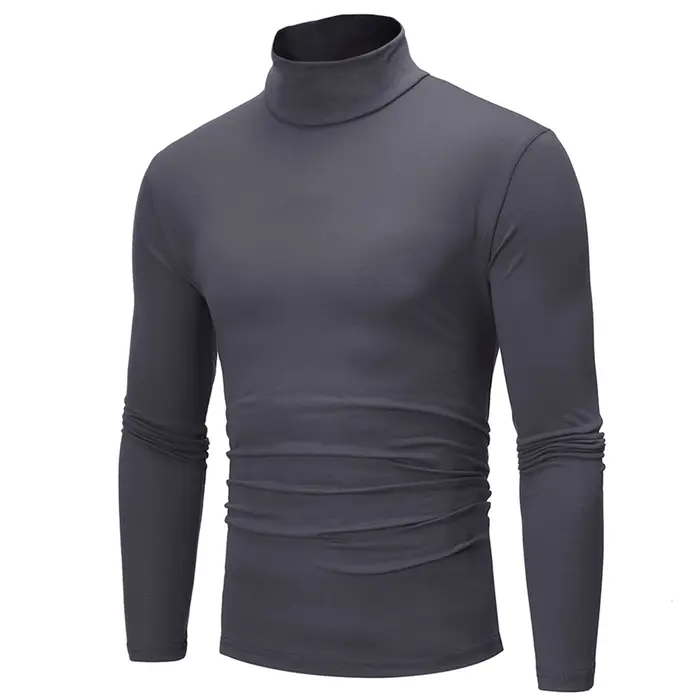 Nouvelle mode Base t-shirt hommes coupe ajustée Polyester col haut pull col roulé