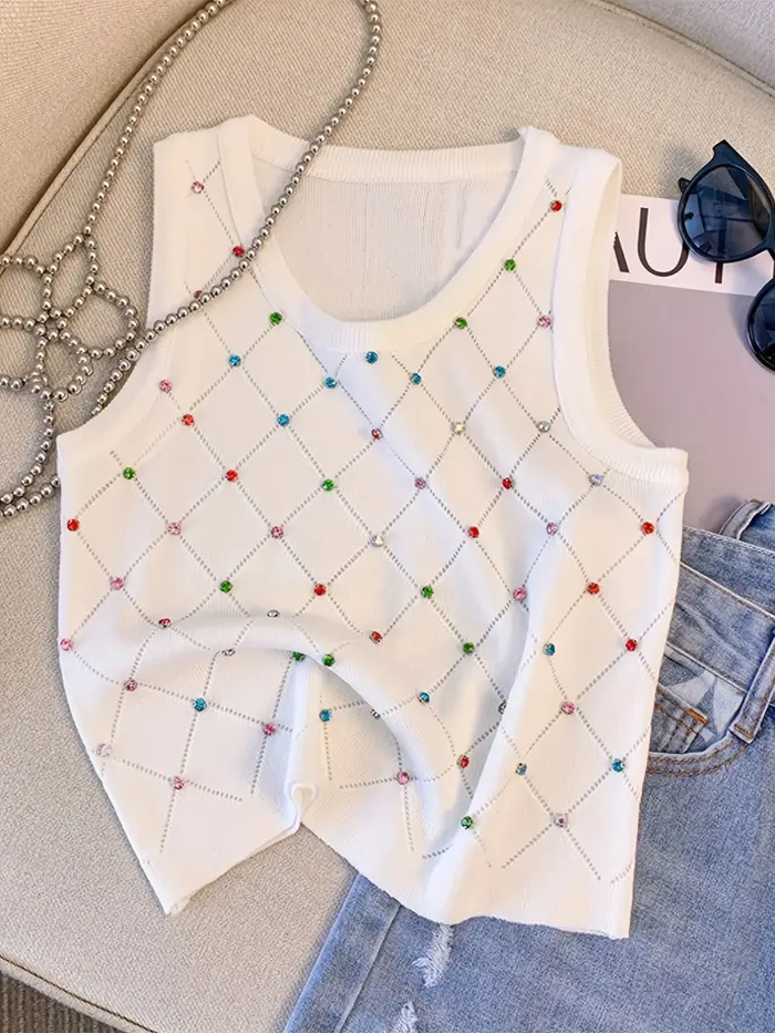 Débardeur tricoté en strass coloré