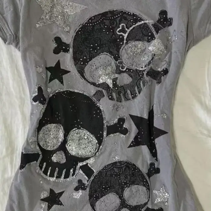 Américain rétro Hottie T-shirt rue sous-culture crâne impression t-shirts Punk gothique T-shirt femm
