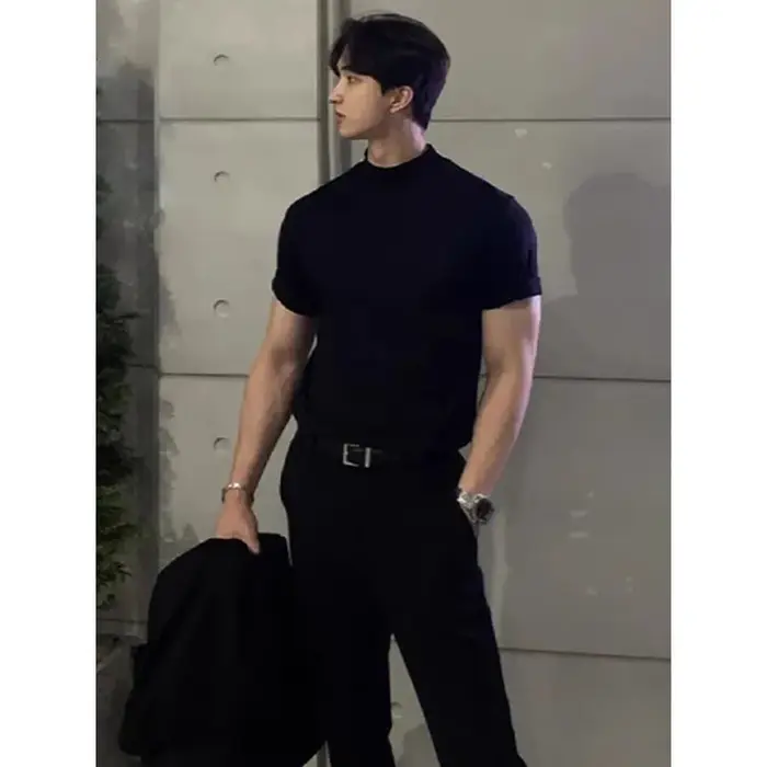 T-shirt d'été pour hommes, petit décolleté, manches courtes, Slim, look musculaire, vêtements intéri