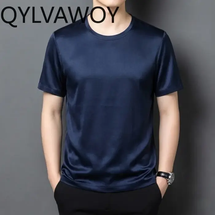 QYLVAWOY T-shirt fin d'été 100% Soie de Mûrier pour Homme