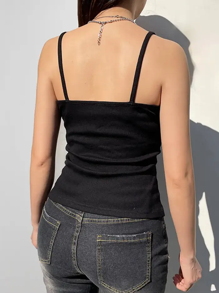 Haut court sans manches avec boutons pliables, Sexy, noir, Vintage, Y2K, Corset, T-shirt basique déc