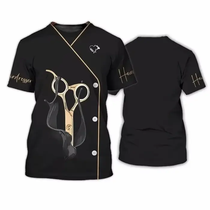 Barbier coiffeur modèle T-Shirt pour femmes Salon esthéticienne 3D imprimé t-shirts été hauts amples manches courtes