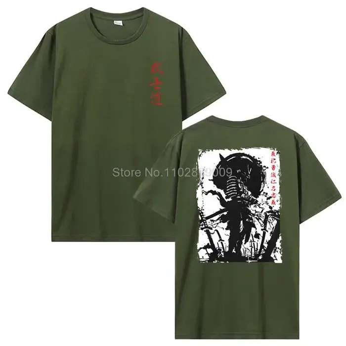 T-shirt en coton imprimé au dos pour hommes, T-shirt anime, T-shirt Bushido masculin, Économie Colle