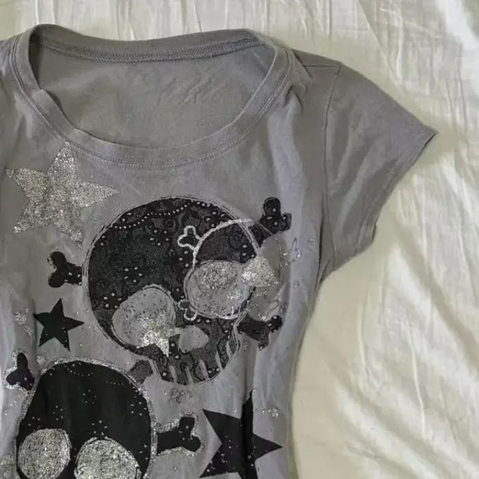 Américain rétro Hottie T-shirt rue sous-culture crâne impression t-shirts Punk gothique T-shirt femm