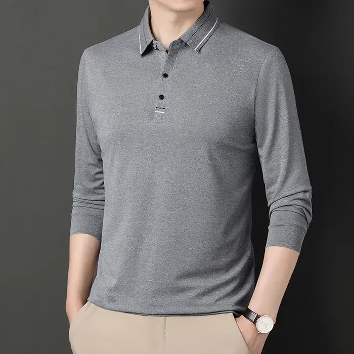 Polo à manches longues pour hommes d'âge moyen, printemps-automne