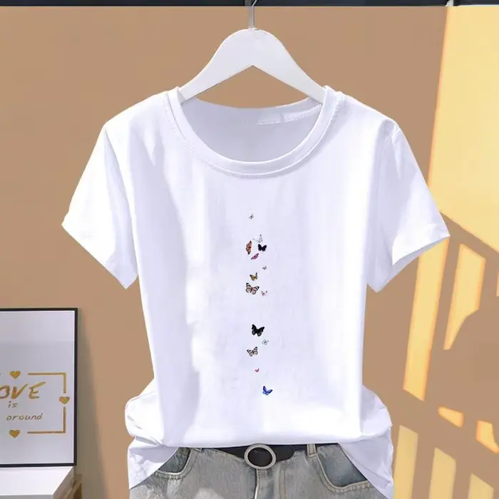 Nouveau T-shirt décontracté à manches courtes pour femme, imprimé papillon, tendance pop, collection