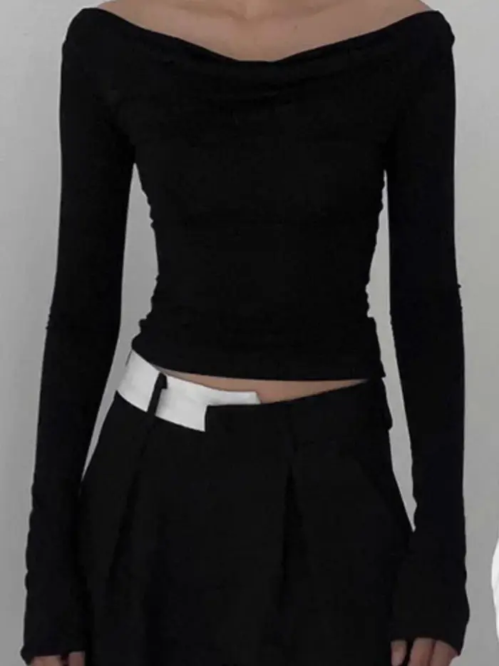 T-shirt à manches longues pour femmes, épaules dénudées, dos nu, haut court, vêtements Y2k, cravate 