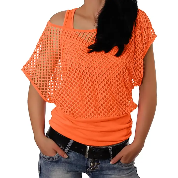 T-shirt à manches courtes en résille pour femmes
