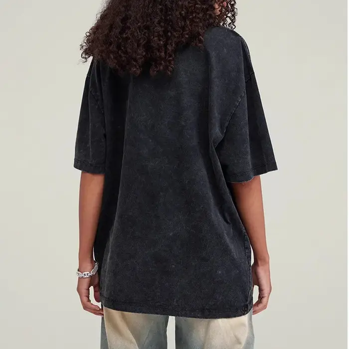 Streetwear lavé en détresse T-shirt pour hommes surdimensionné européen et américain épaules dénudées manches coton femmes t-shirts