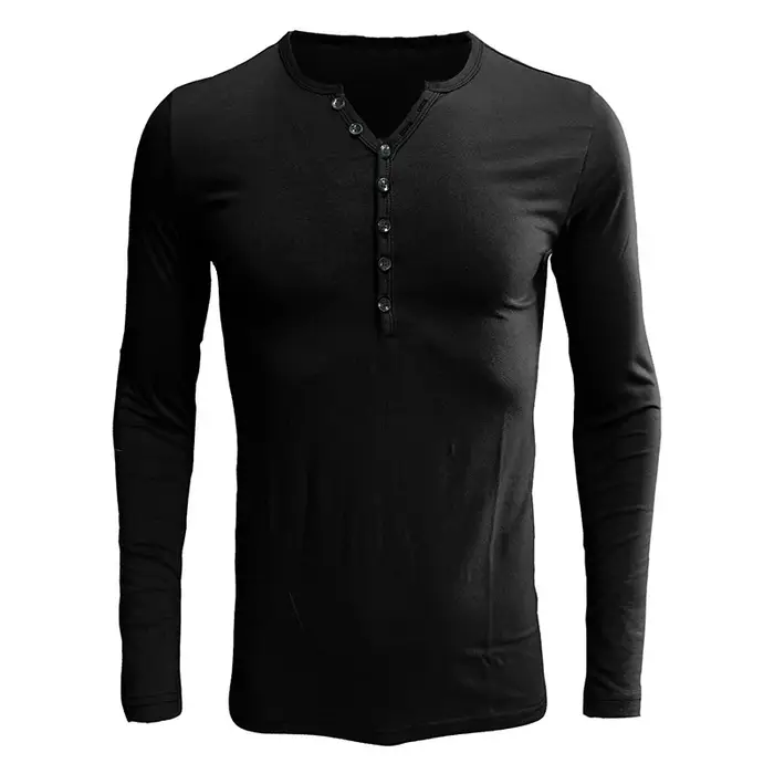 Polo décontracté à manches longues pour homme, léger, solide, bouton de document, col en V, coupe co