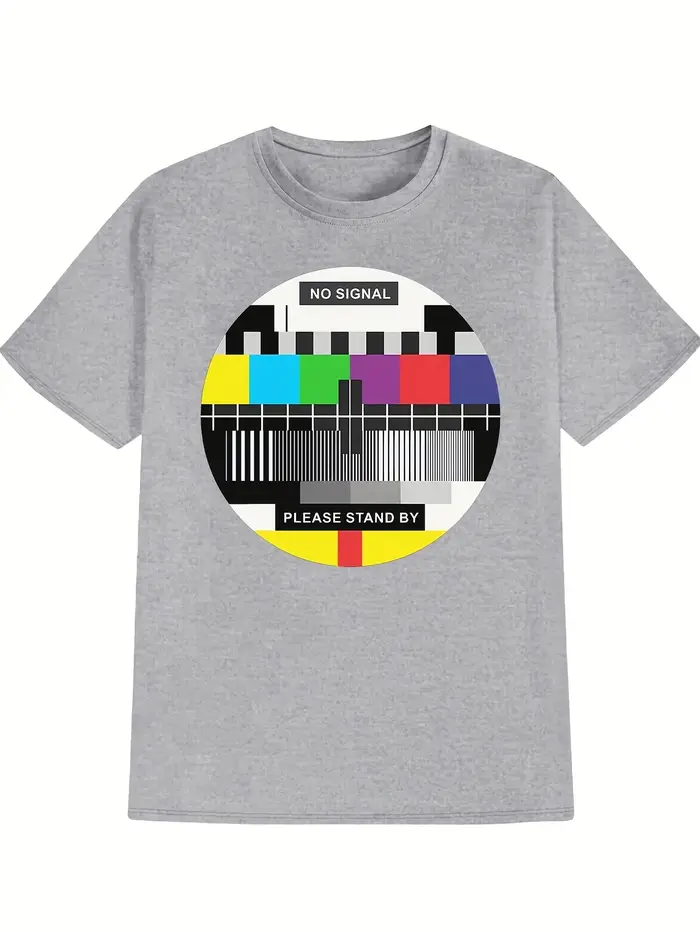 T-shirt Rétro TV Sans Signal pour Homme, Vintage Années 90, Motif Écran de Test, Esthétique Streetwe