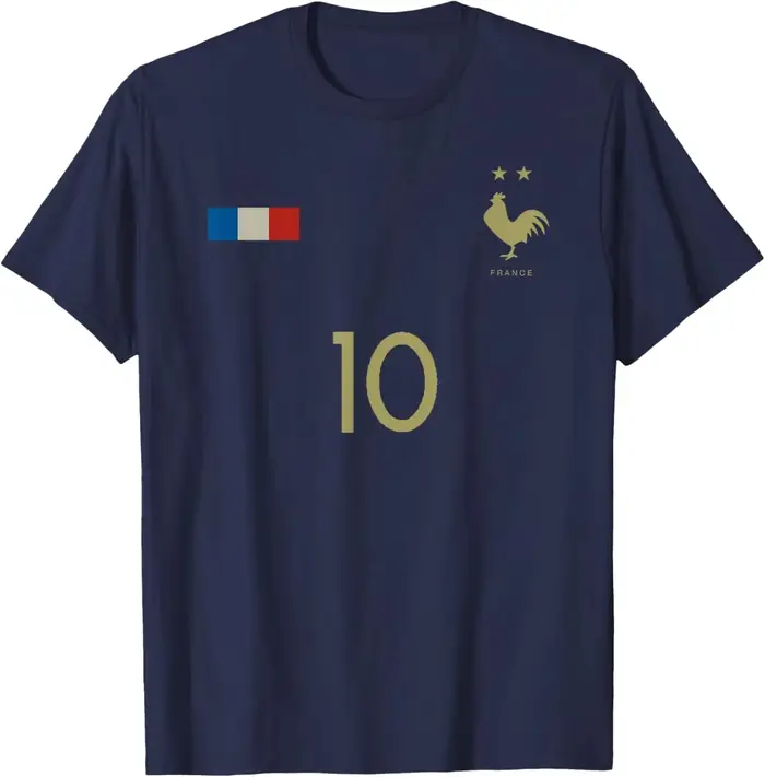 T-shirt graphique rétro de football français numéro 10, en coton respirant, col rond décontracté