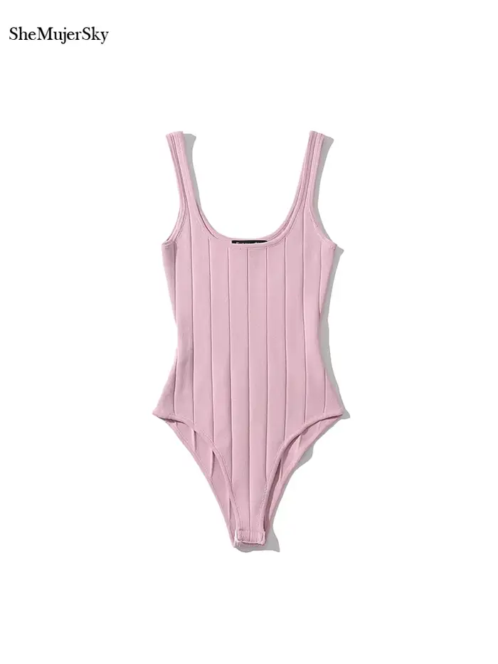 SheMujerSky femmes Sexy réservoir sans manches body été tricoté élastique mince couleur unie body