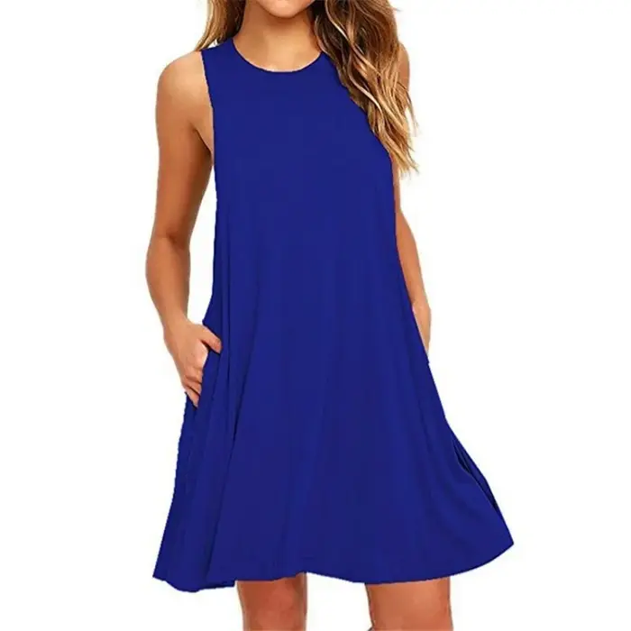 Robe décontractée d'été pour femme, style t-shirt, cache-maillot de plage, unie, plissée, avec poche