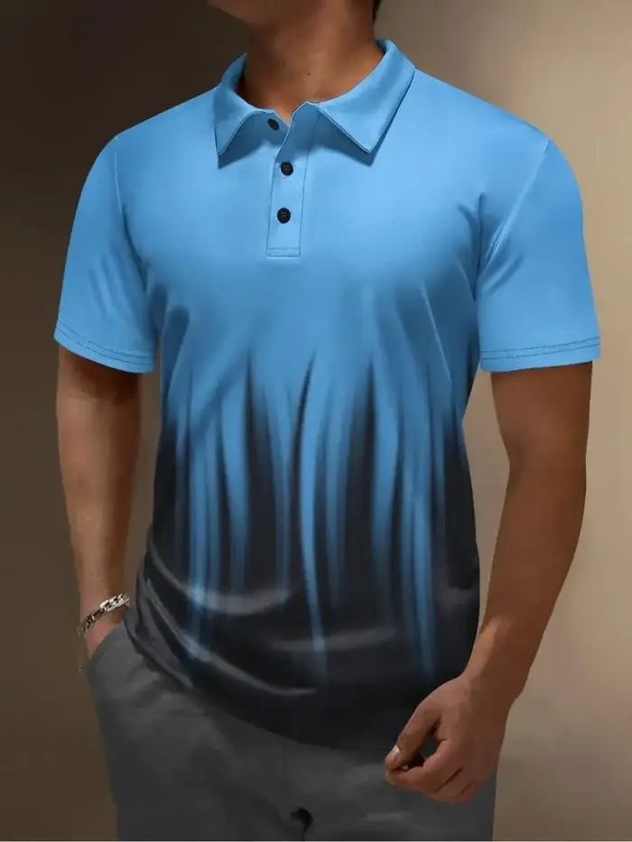 Polo homme tendance décontracté 2026 – Polo imprimé 3D à rayures dégradées