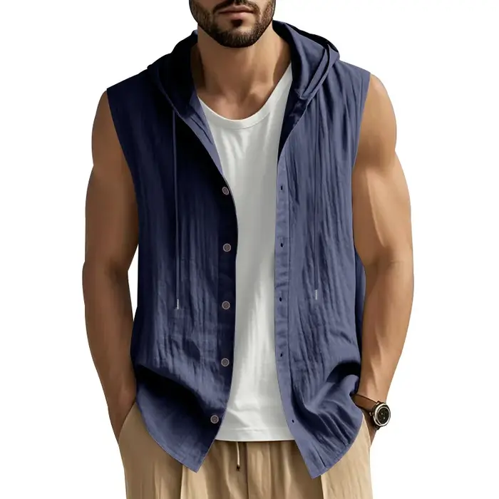 Chemise sans manches décontractée en lin pour homme