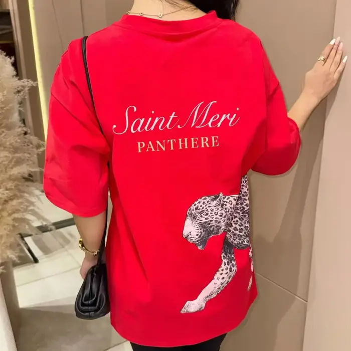T-shirt ample en coton 100% imprimé panthère française pour femmes