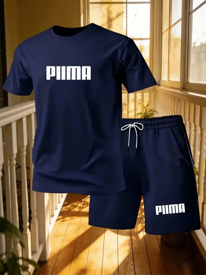 Ensemble décontracté pour homme, t-shirt à manches courtes et short d'été, imprimé lettres simple et