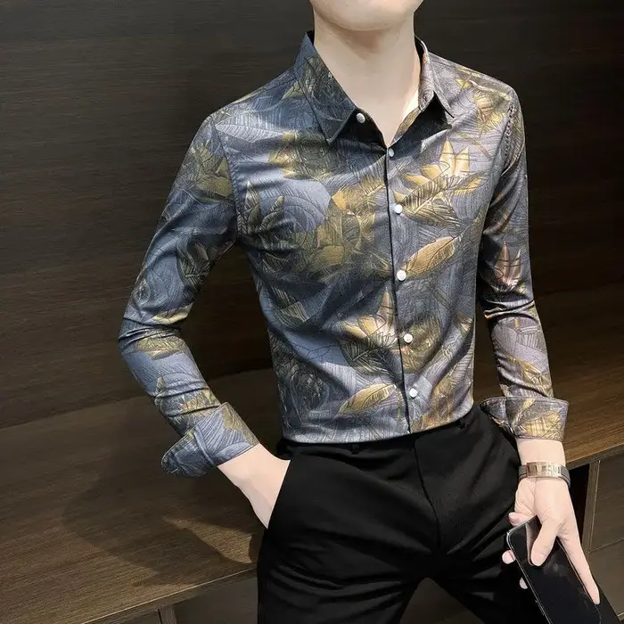 Chemise florale homme à manches longues printemps et automne été mince mode