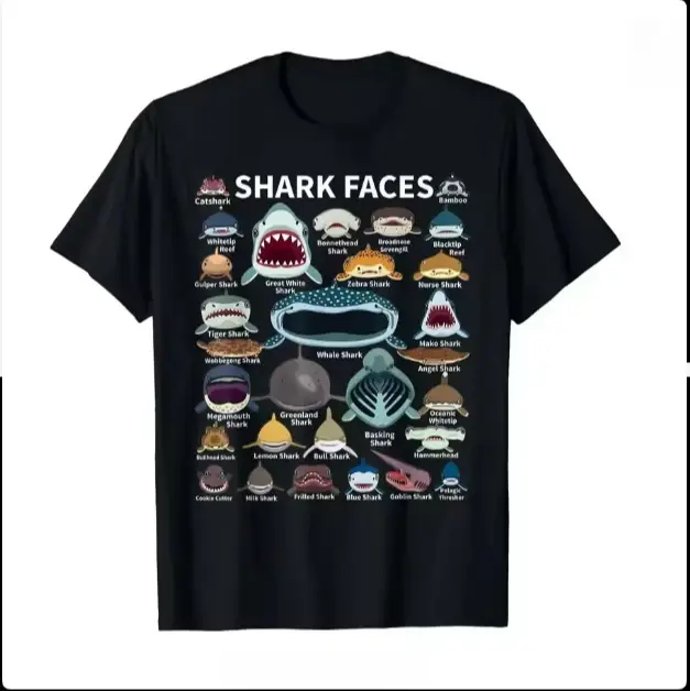 Visages de requin de toutes sortes T-shirt le céphalopode poulpe calmar T-shirt hommes femmes unisex