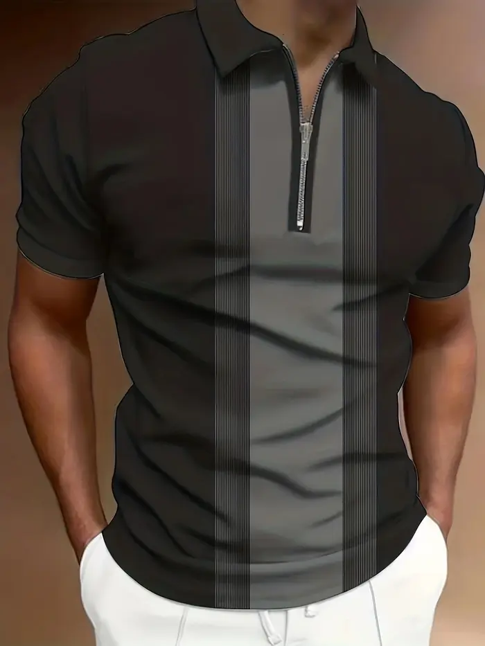 La nouvelle chemise POLO à fermeture éclair pour hommes d'été 2025 présente une impression de motifs