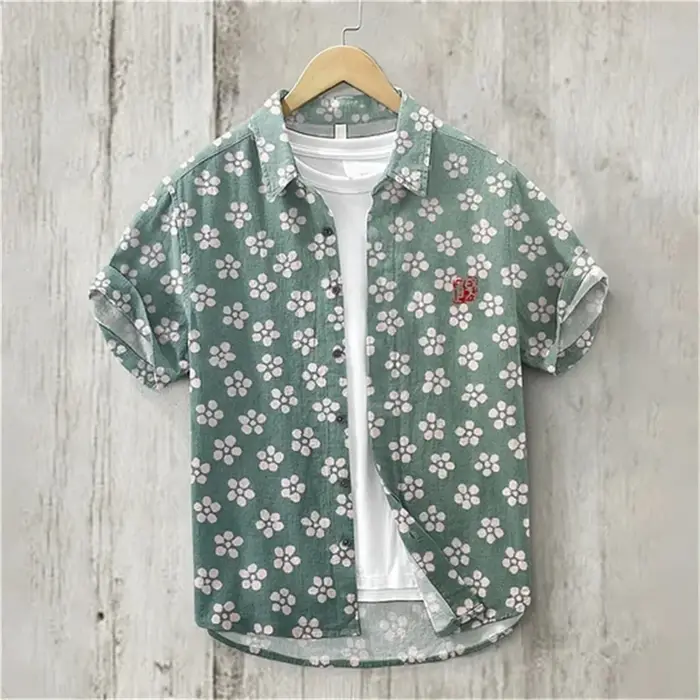 Chemise en lin à manches courtes pour hommes