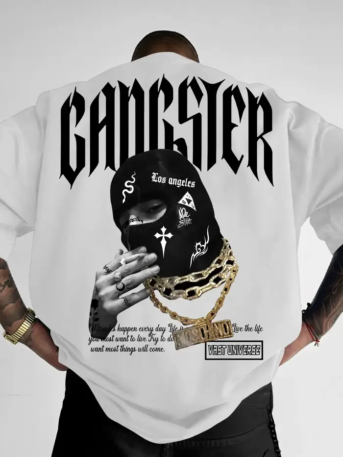 T-shirt pour homme en coton 100% premium avec imprimé chaîne dorée style gangster, parfait pour l'ét