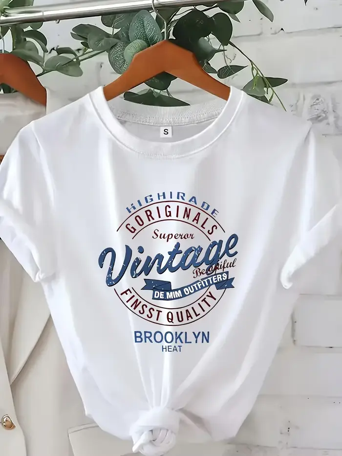 T-Shirt blanc classique pour femmes, imprimé Vintage, col rond, manches courtes, décontracté, à la m