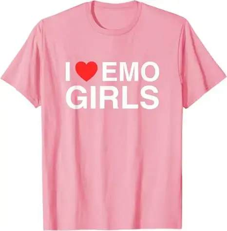 T-shirt humoristique « I Love Heart Emo Boys » pour garçons, style « Unhinged Gen Z Meme Goth », idéal pour les fans de l'humour gothique, également disponible pour les filles, cadeau fantaisie pour p