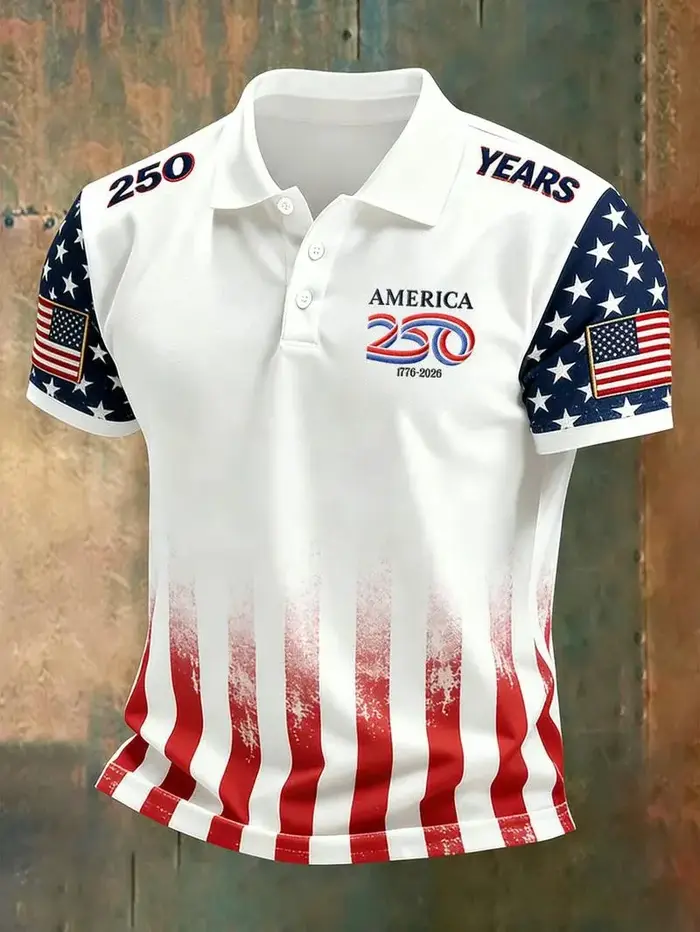 Nouveau T-shirt Polo Américain 2026 – 250e Anniversaire – Drapeau USA 1776-2026 – Vêtements Patrioti