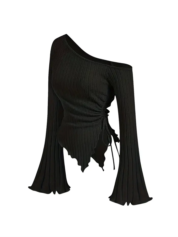 T-shirt manches longues pour femmes, épaules dénudées, coupe cintrée, décontracté, style de rue, asy