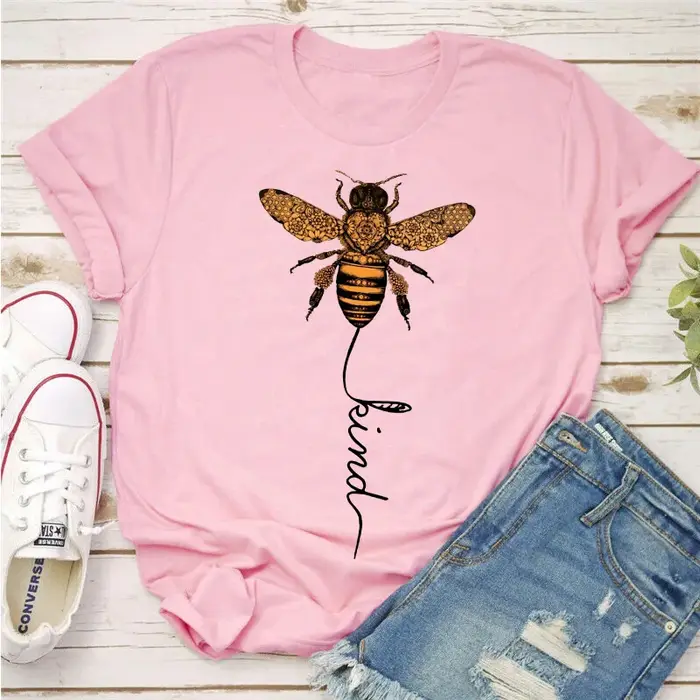 Hillbilly Bee Kind T-shirt jaune femmes esthétique graphique à manches courtes coton Polyester t-shirts femme Camisetas Verano 2021